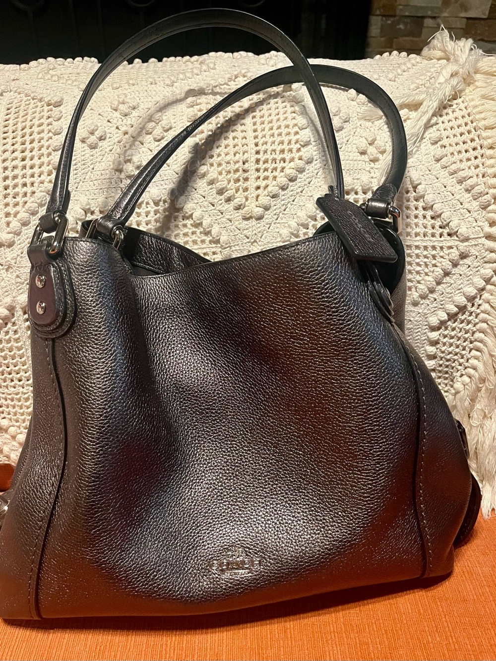 Coach Black Pebbled Leather Double-Handle Shoulder Bag
